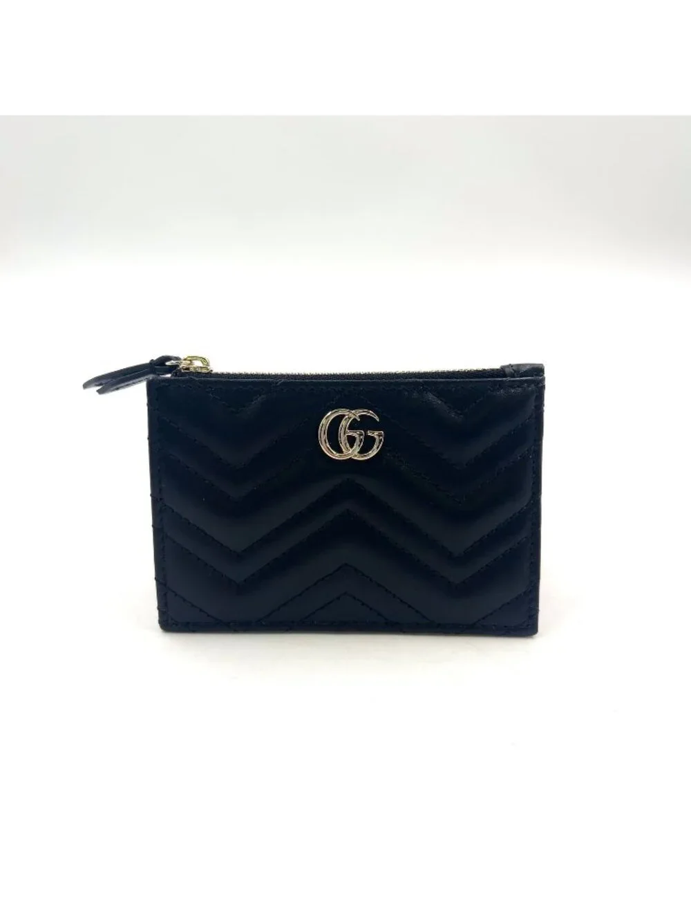 Gucci GG Marmont Leather Black Coin Case Gold With